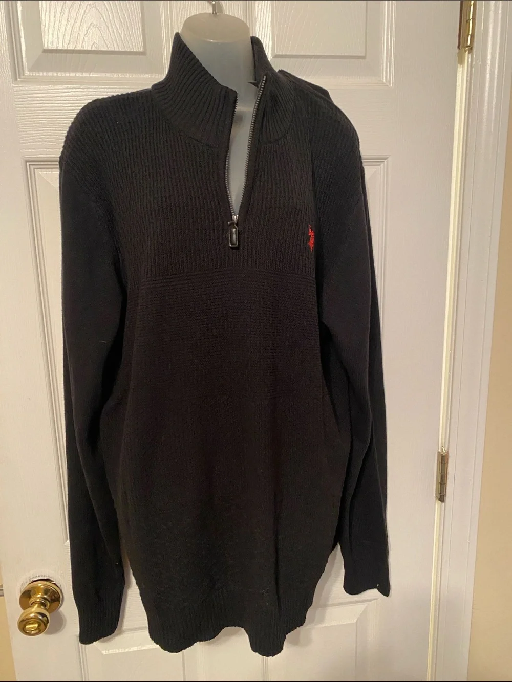 US Polo Assn Men's Black Half-Zip Sweater with Red Accent